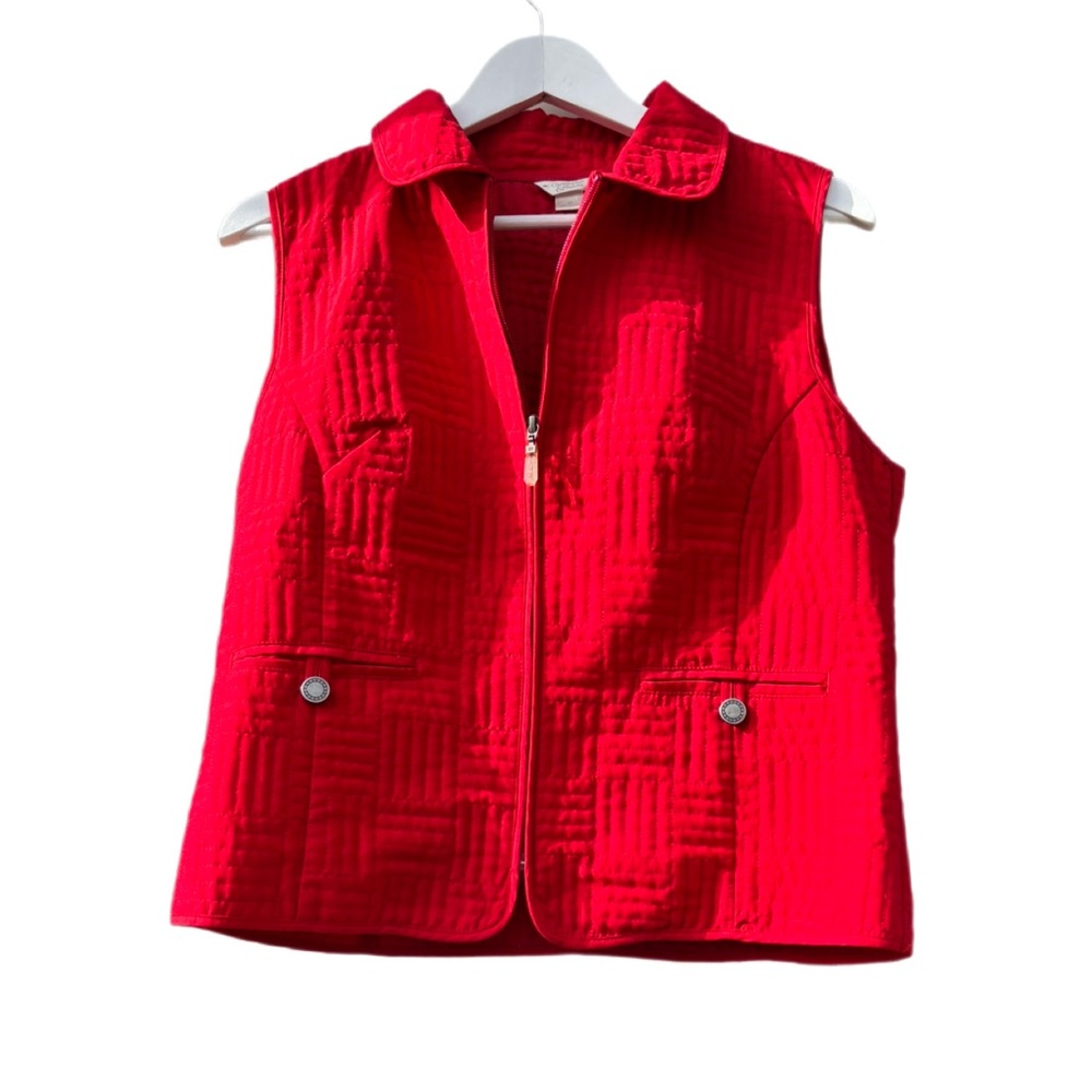 Christopher & Banks Quilted Zip-Front Vest - Red Medium